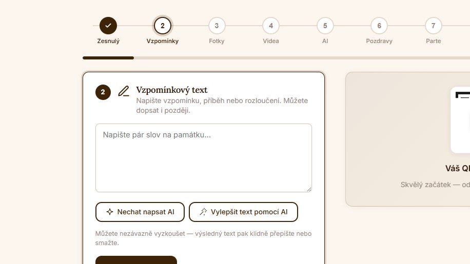 Průvodce vytvořením vzpomínky na chybismi.eu, krok se vzpomínkovým textem