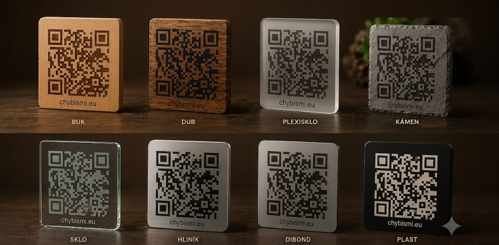 QR destička — výběr materiálů