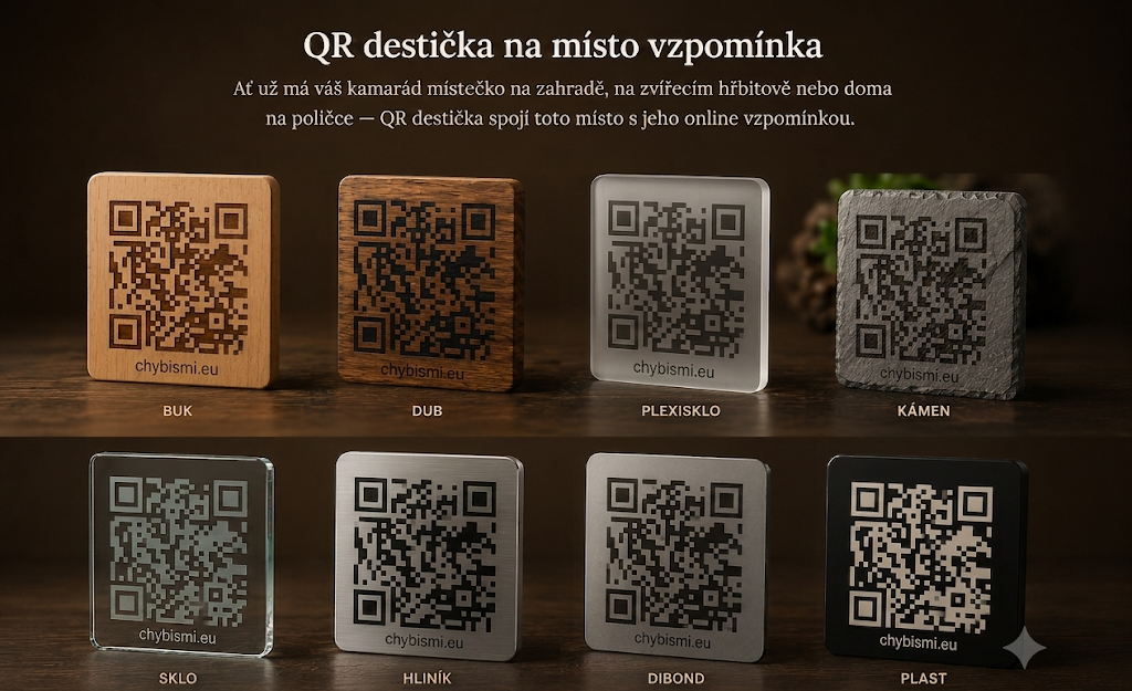 QR destička — výběr materiálů